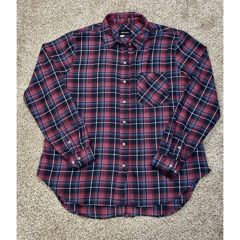 Marmot Flannel Shirt Women’s XL Plaid Button Up Pocket Classic Button Back